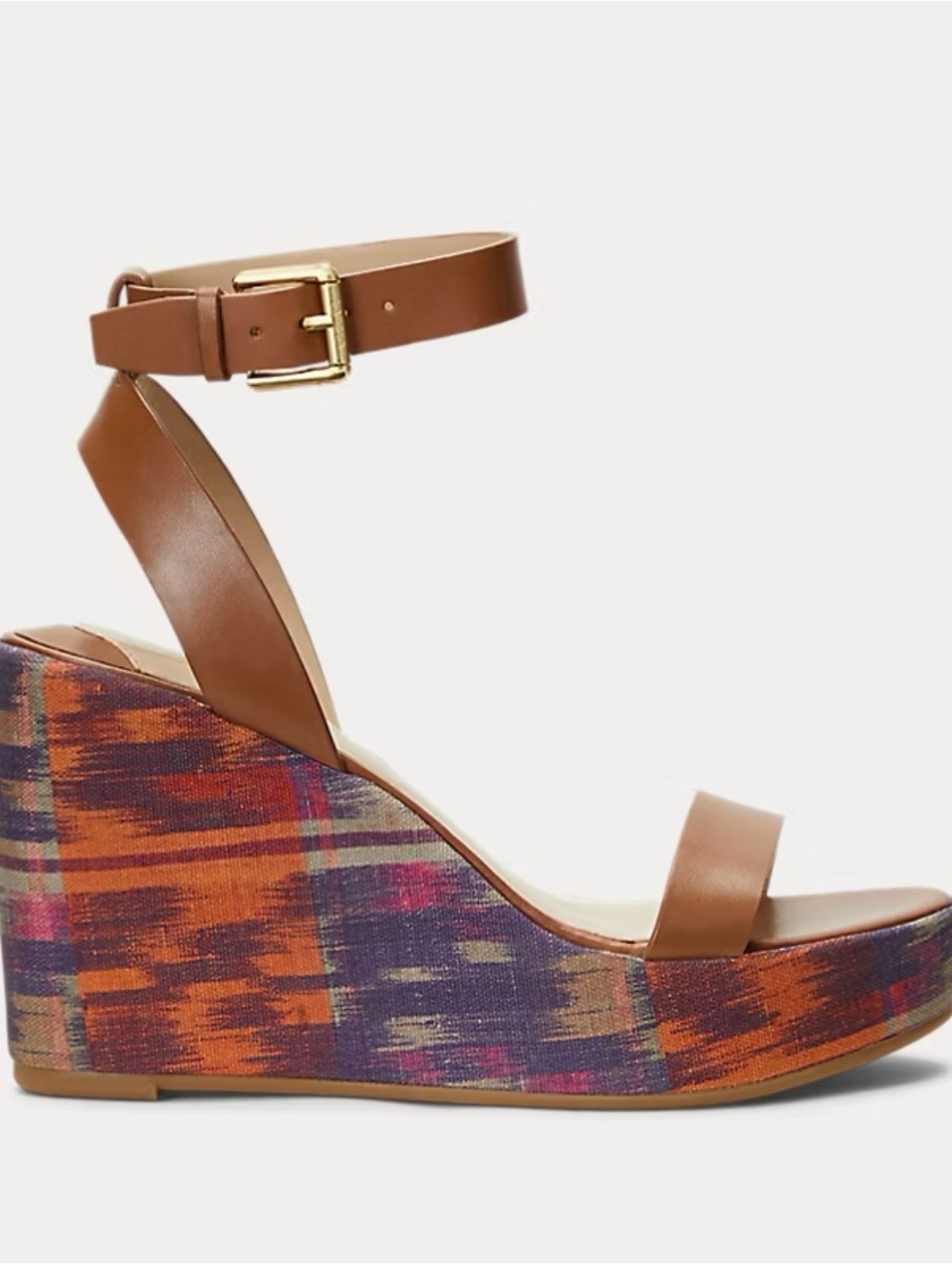 Lauren Ralph Lauren Hilarie Leather & Canvas Espadrille Wedge Sandals Size 8B